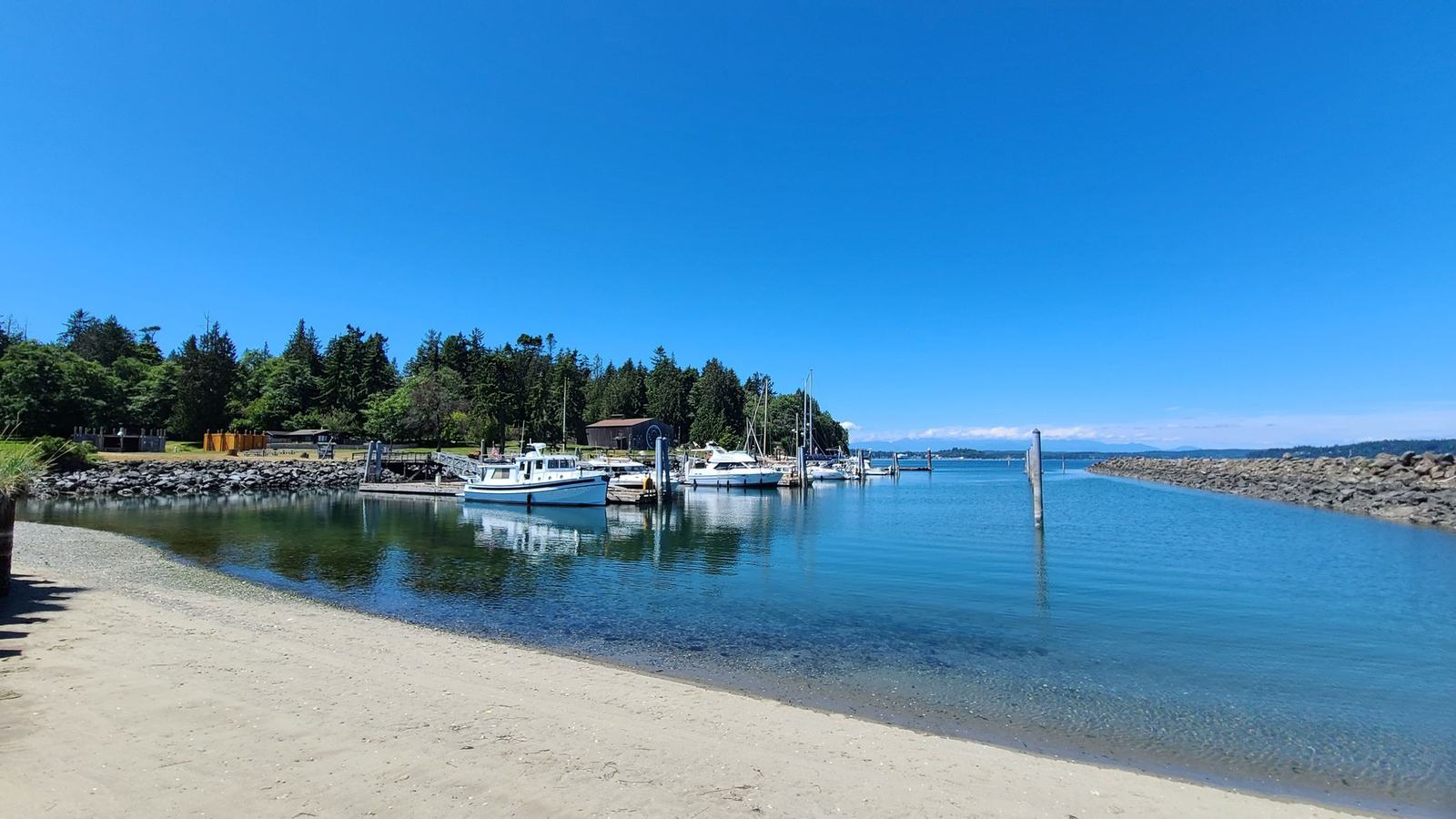 Washington State Parks / official Blake Island Marine State Park photograph showing marina and Puget Sound waterfront