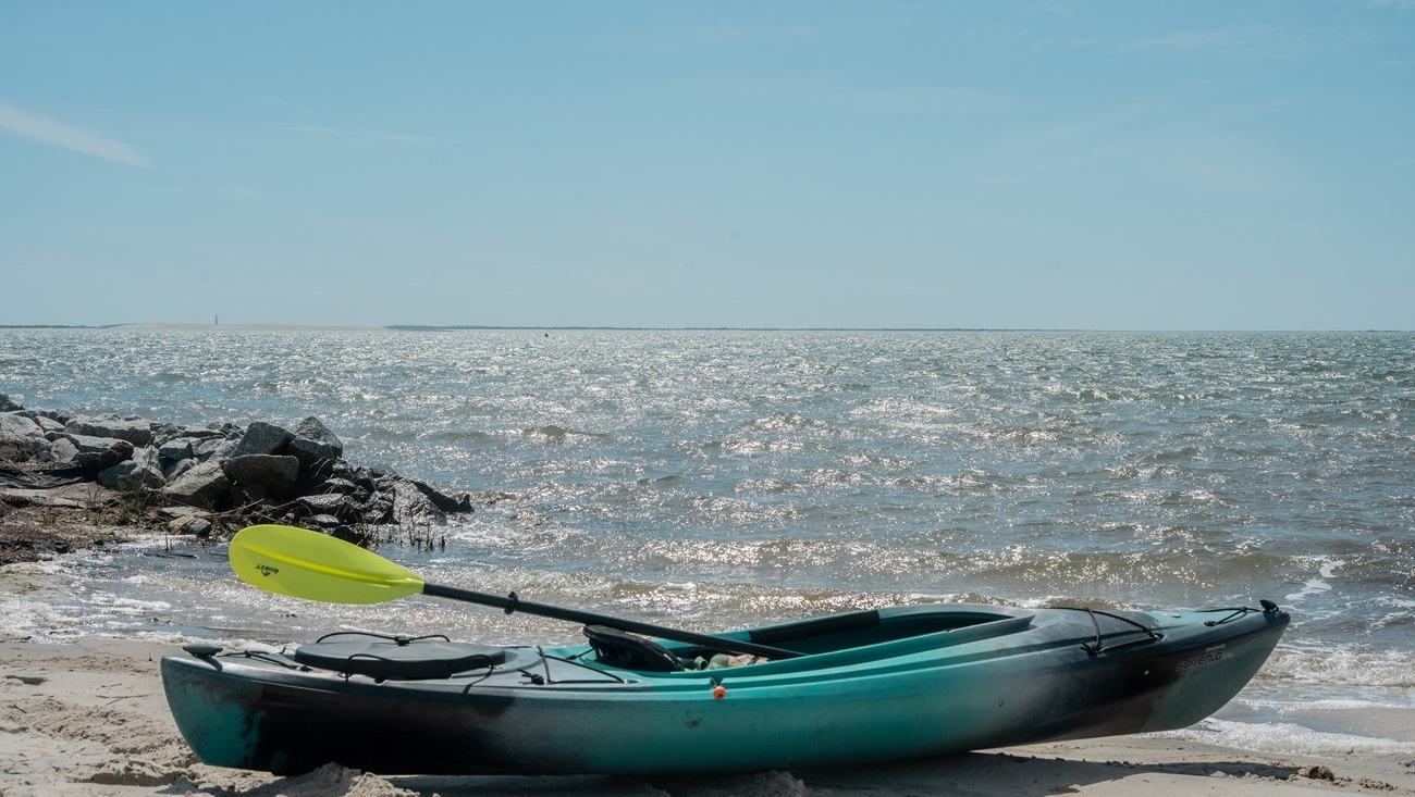 Cape Lookout by Kayak: North Carolina’s Salt Marsh and Barrier Islands — official US National Park Service, Cape Lookout National Seashore, Kayaking and Canoeing; official kayak beach photograph image