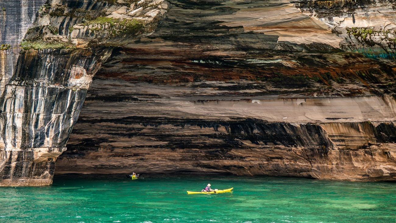 Pictured Rocks by Sea Kayak: Michigan’s Colourful Lake Superior Cliffs — official US National Park Service, Pictured Rocks National Lakeshore, Kayaking & Boating; official NPS kayak photograph image