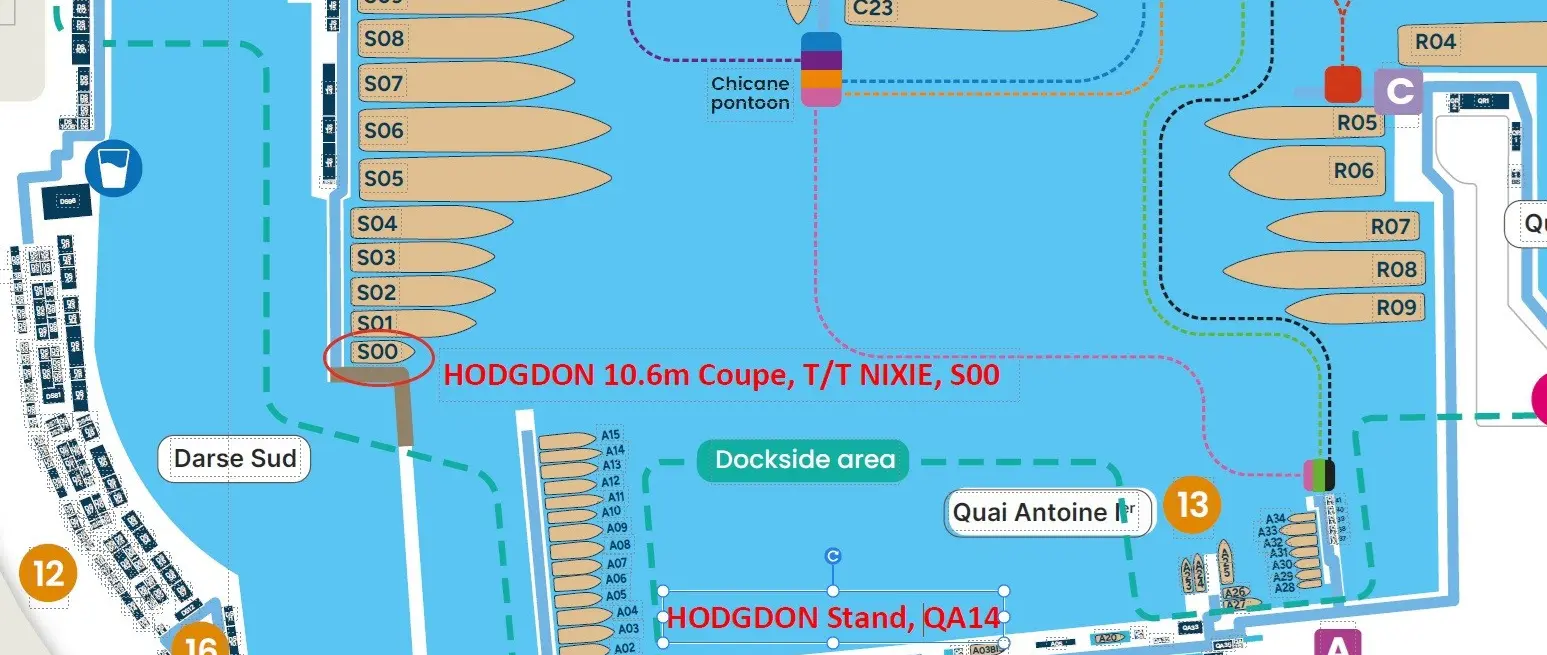 Hodgdon Tenders 10.6m T/T NIXIE coupe tender at Monaco Yacht Show 2026 | Official source: https://www.hodgdonyachts.com/post/10-6-meter-coupe-tender-on-display-at-monaco-yacht-show