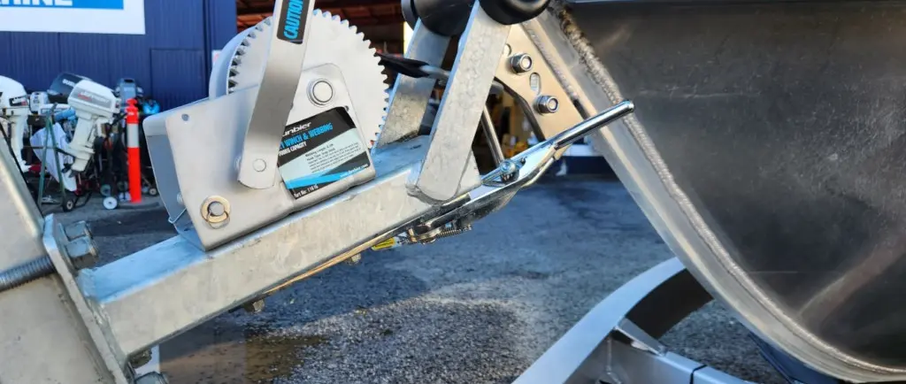 Launch & Retrieve Boat Latch installed on trailer, image supplied by Blue Bottle Marine | Launch & Retrieve Boat Latch Wins IBEX Trailer Award