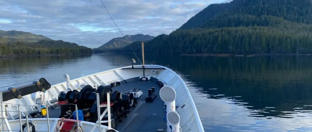 NOAA Ship Fairweather anchored in Harry Bay, Alaska. Official photograph: LT Alice Beittel / NOAA.