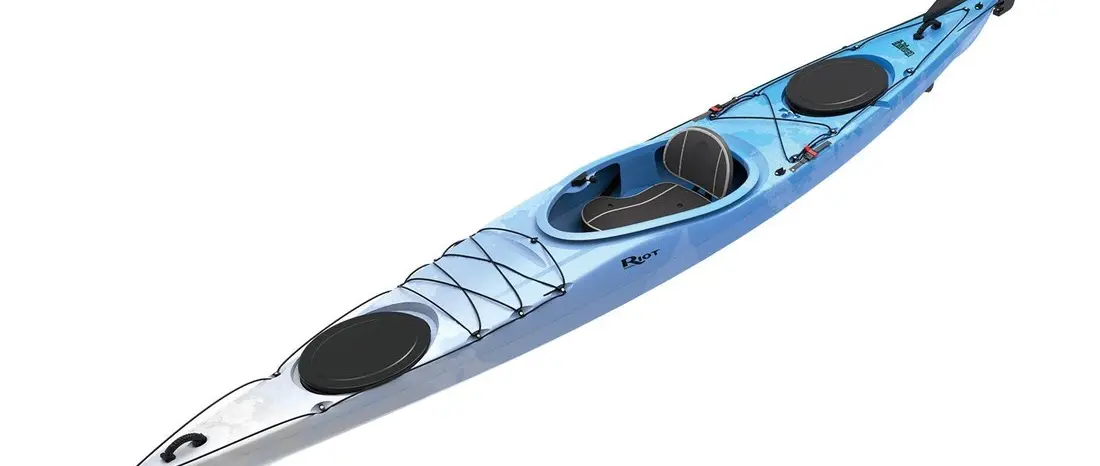 Riot Edge 14.5 Combines Sea-Kayak Storage With a Rotomoulded Hull — official Riot Kayaks official Edge 14.5 product page and Paddle Sports Show 2027 sea-kayaking entry image