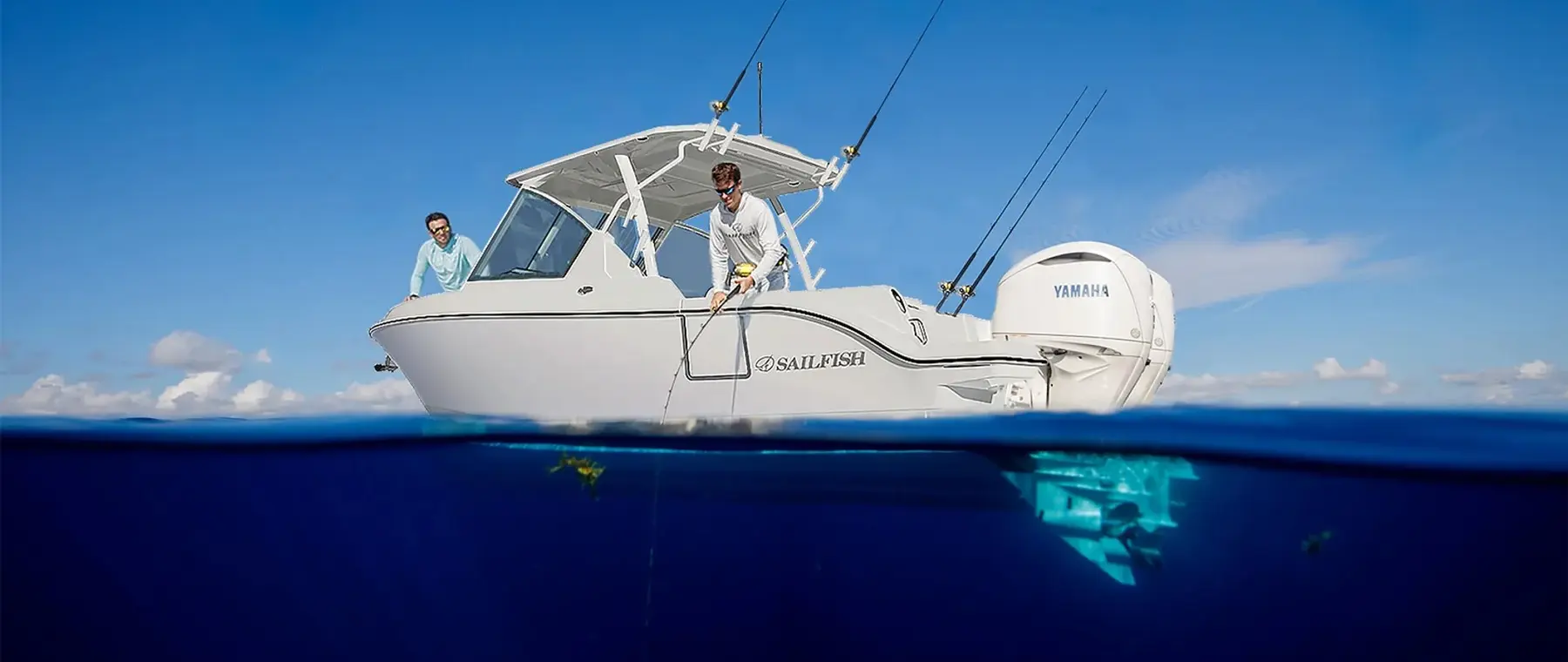 Official boat-builder photograph | Sailfish 256 DC adds four-position seating and side boarding to 2027 range