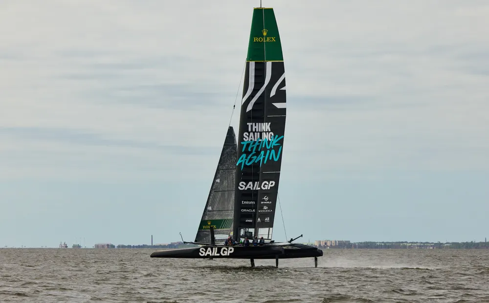 Emirates GBR training aboard SailGP F50 in Pensacola, October 2026 — SailGP official media photography