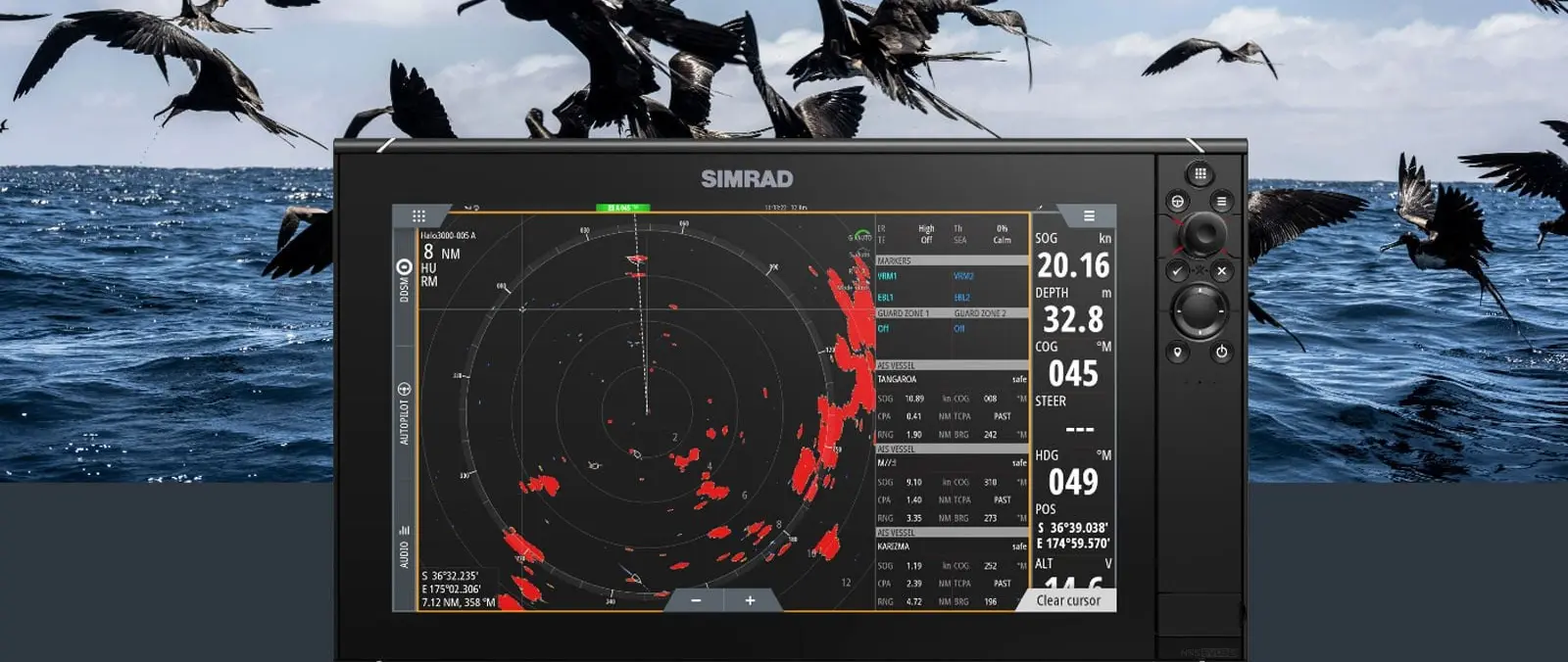 Navico Group / Simrad — official HALO radar interface illustration; new Navigation Aid overlay not shown | Simrad Adds Navigation-Aid Icons to HALO Radar Displays