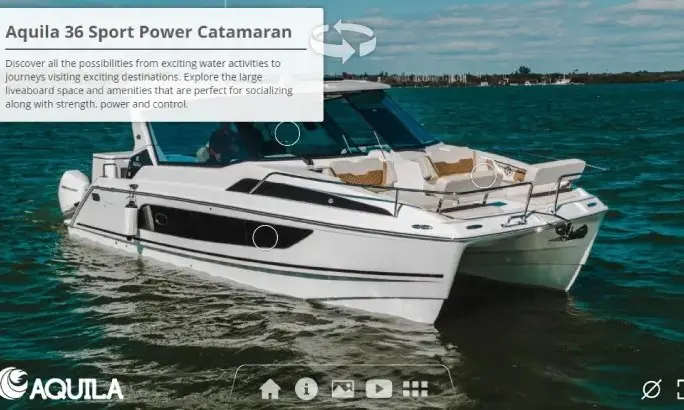 Official source-specific editorial image. Source: https://www.aquilaboats.com/models/sport-power-catamaran/36