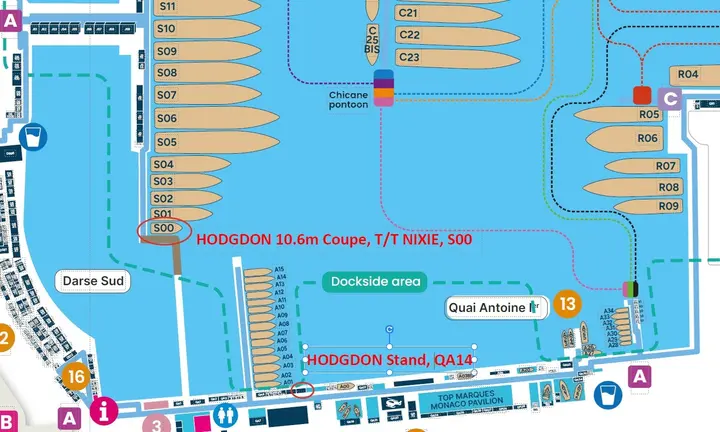 Hodgdon Tenders 10.6m T/T NIXIE coupe tender at Monaco Yacht Show 2026 | Official source: https://www.hodgdonyachts.com/post/10-6-meter-coupe-tender-on-display-at-monaco-yacht-show
