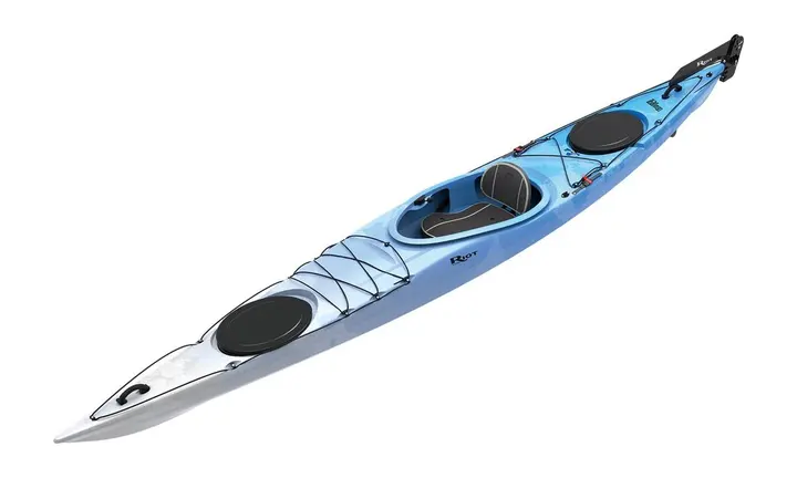 Riot Edge 14.5 Combines Sea-Kayak Storage With a Rotomoulded Hull — official Riot Kayaks official Edge 14.5 product page and Paddle Sports Show 2027 sea-kayaking entry image