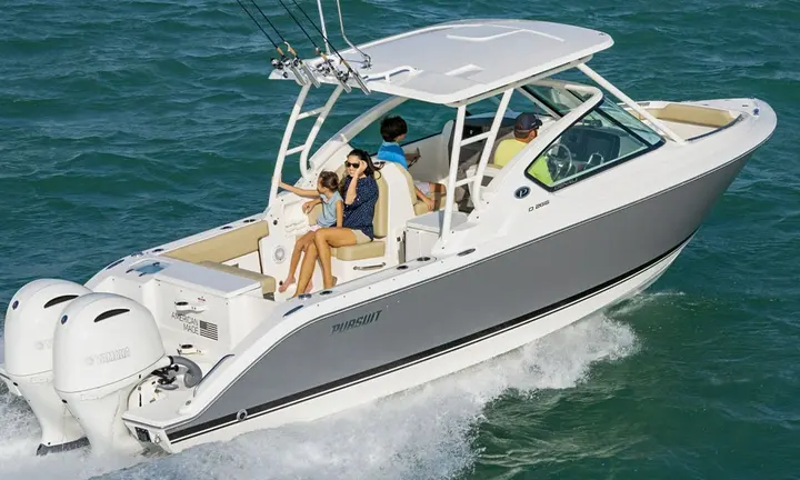 Official boat-builder photograph | Pursuit D 266 Denali: Dual-Console Boat for Families and Fishing