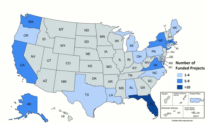 NOAA NCCOS — official HABER response-project distribution map, 2026