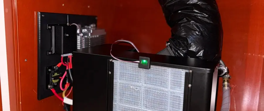 SeaAir official photograph: installed climate-control equipment in a yacht cabinet