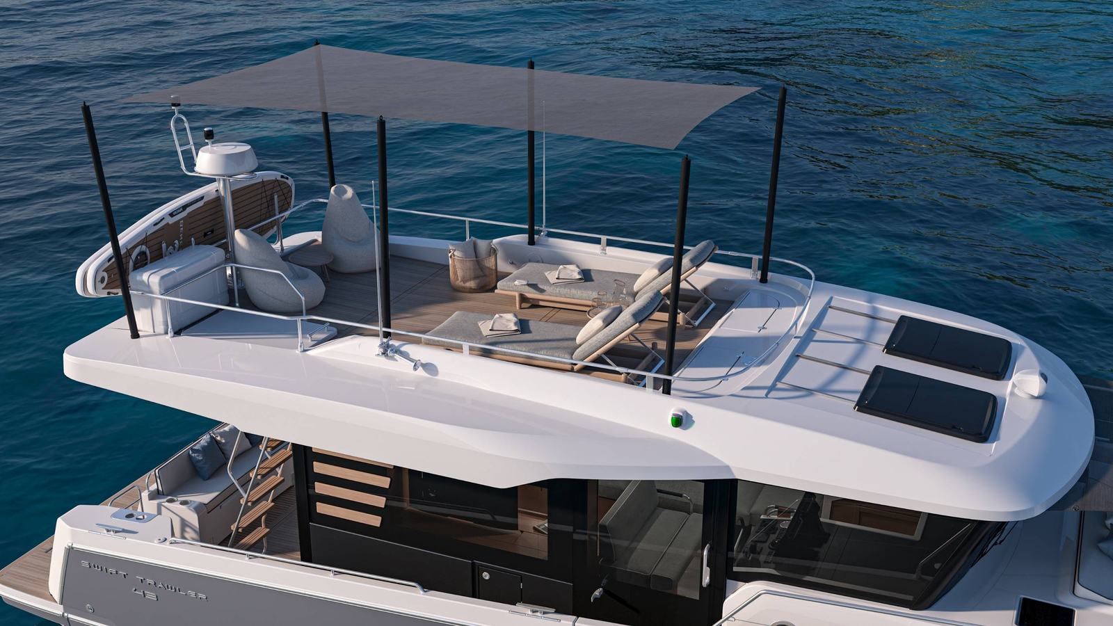 Beneteau — genuine Swift Trawler 43 Sedan official exterior photograph, July 2026, exterior-design-01