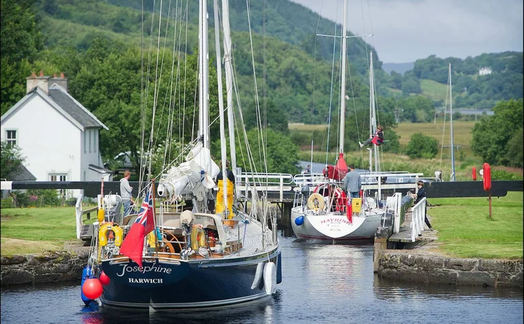 Sailing boats on a Scottish canal; official RYA image.